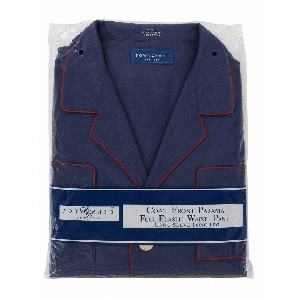 Vtg NOS Towncraft Mens Pajama Navy Blue Medium Long Sleeve Long Leg Coat Front